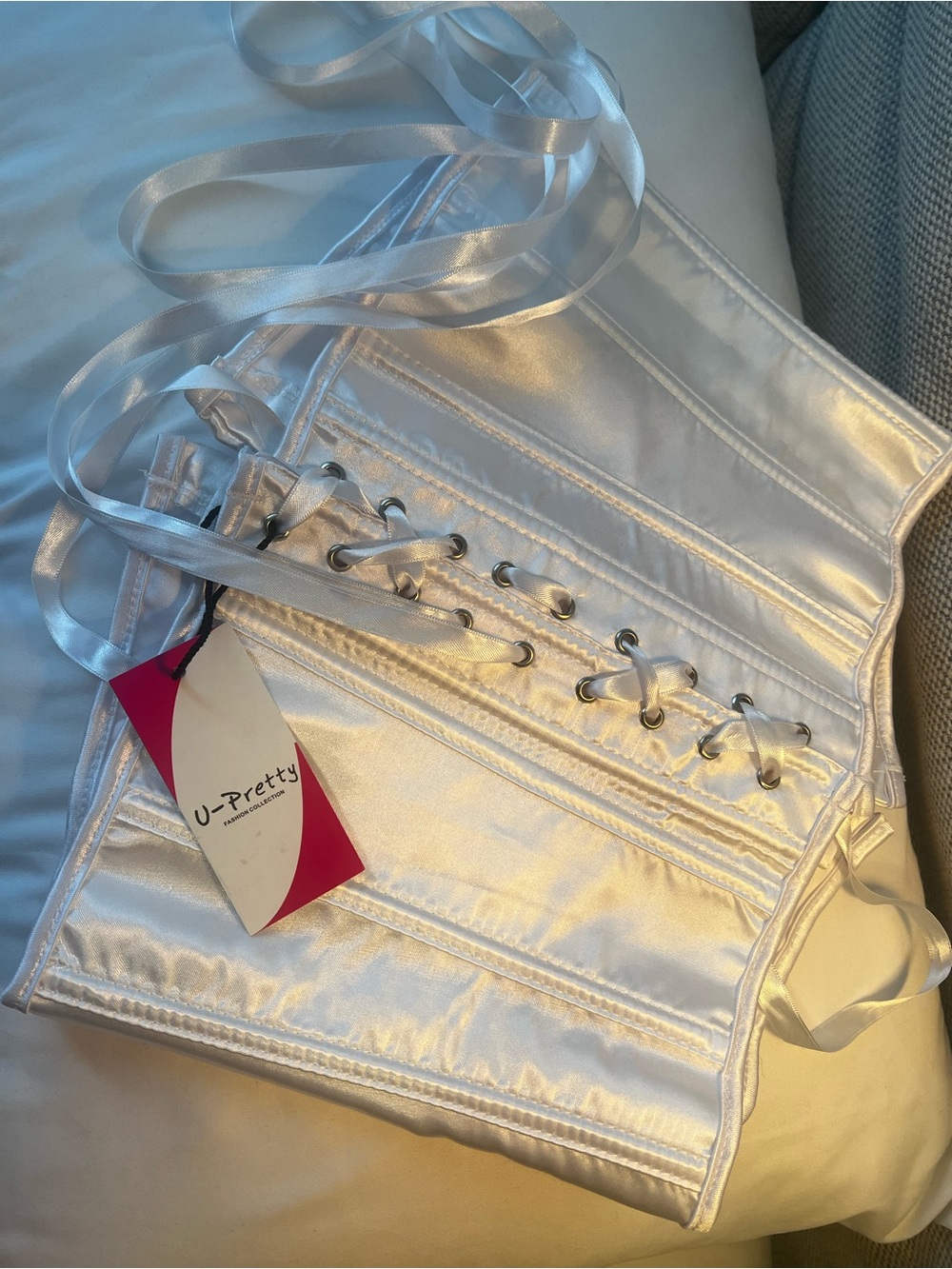 White Satin Corset Top with Lace-Up Front